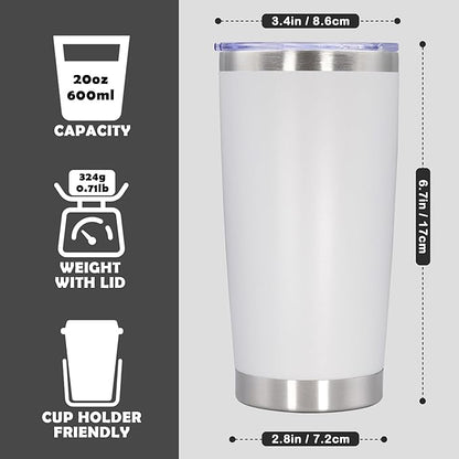 20oz Tumbler Bulk Stainless Steel Tumbler Cup with Lid Vacuum Insulated Double Wall Travel Mug, Durable Powder Coated Travel Coffee Tumbler Mug for Hot & Cold Drinks, White,12 Pack