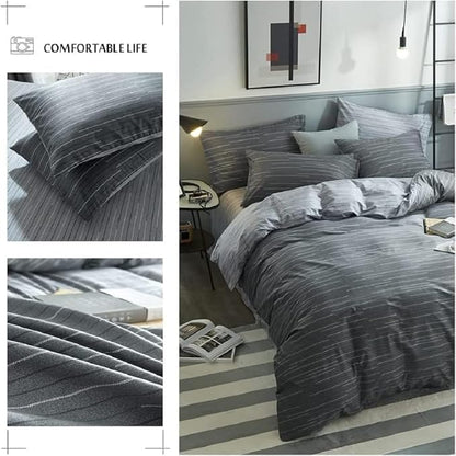 mixinni Full Size Comforter Set for Teen Modern Geometric Boys Grey Striped Printed Comforter Set Men Boys for All Season, 1 Soft Fluffy Comforter and Two Pillowcases-Full Size