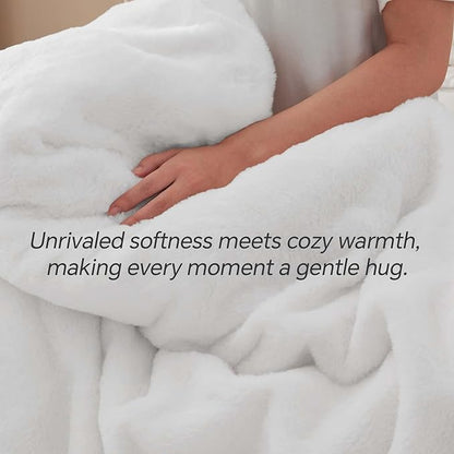 BEDELITE Faux Fur Fleece Twin Comforter Set - Fluffy & Warm White Comforter Twin Size，Ultra Soft and Cozy Winter Bedding Set,Fuzzy Thick Bed Set,1 Comforter and 1 Pillowcase