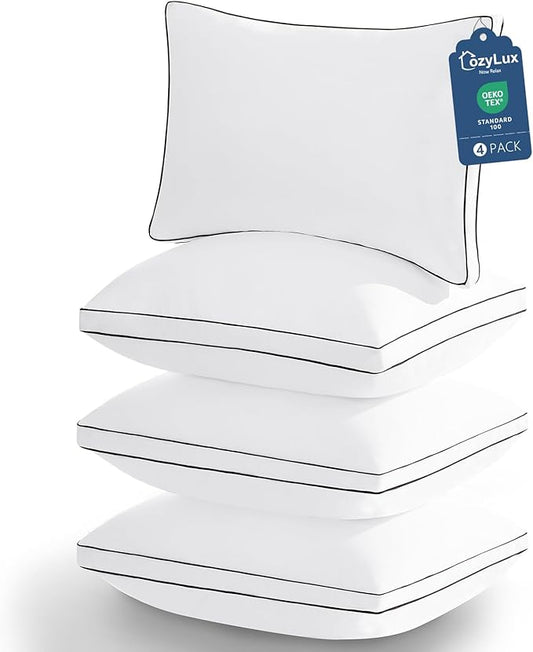 CozyLux Pillows Standard Size Set of 4, Soft Supportive 3D Down Alternative Bed Pillow for Sleeping 4 Pack White, Luxury Hotel Quality Gusseted Bedding Pillow for Back, Stomach or Side Sleepers 18x26
