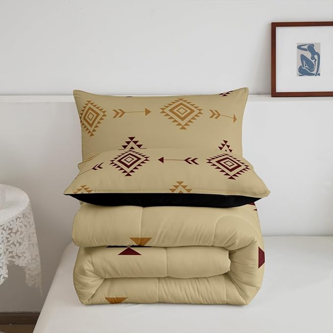 Feelyou Kids Brown Boho Western Bedding Set Queen Size Southwestern Aztec Tribal Comforter Set for Boys Girls Bohemian Duvet Quilt