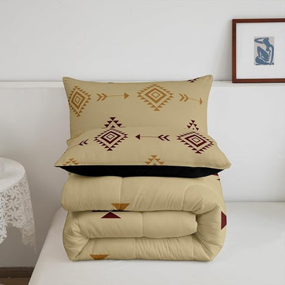 Feelyou Kids Brown Boho Western Bedding Set Toddler Size Southwestern Aztec Tribal Comforter Set for Boys Girls Bohemian Duvet Quilt