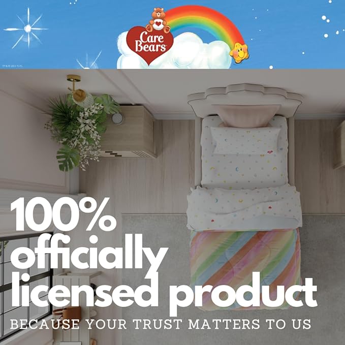 Care Bears Classic Super Soft Cozy Reversible Microfiber Comforter and Sheet Set, 4 Piece Twin Size, (Official Licensed Product) by Franco Collectibles