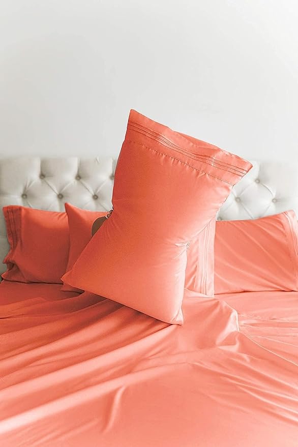 King 6 Piece Sheet Set - Comfy Breathable & Cooling - Ultra Soft Hotel Luxury Bedding Set with 8-16 Inch Deep Pockets - 1 Flat & 1 Fitted Sheet & 4 Pillowcases - Cozy, Wrinkle Free & Easy Care - Coral