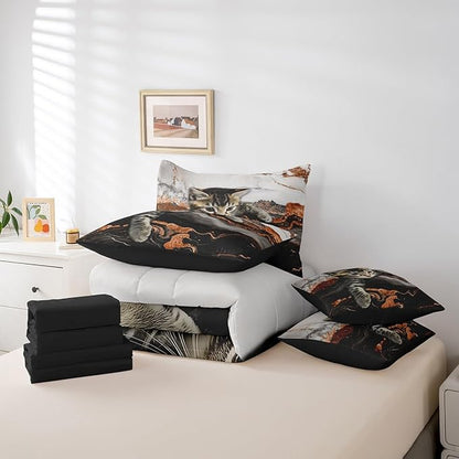 Erosebridal Orange Marble Bedding Set Full Watercolor Marble Ink Fluid Bed in A Bag Luxury Modern Marbling Cat Comforter Sets with Sheets Retro Artwork Style Aesthetic Bed Set(Orange, Full)