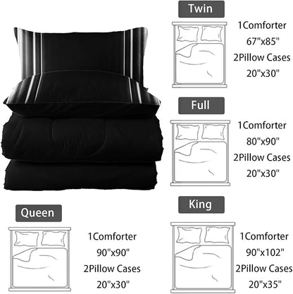 White and Black Bedding Set Twin Size Abstract Ombre Comforter Set for Teen Boys, Mordern Bedding Set 3 Piece in A Bag,Dark Quilt Set Mordern Art Decor Lightweight All Seasons with Pillowcases
