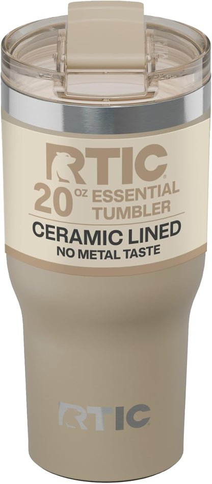 RTIC 30oz Essential Tumbler with Lid, Ceramic Lined, Insulated, Stainless Steel, Metal, Double Wall Vacuum-Insulation, Travel Cup for Iced Coffee, Tea, Hot and Cold Drink, Beach