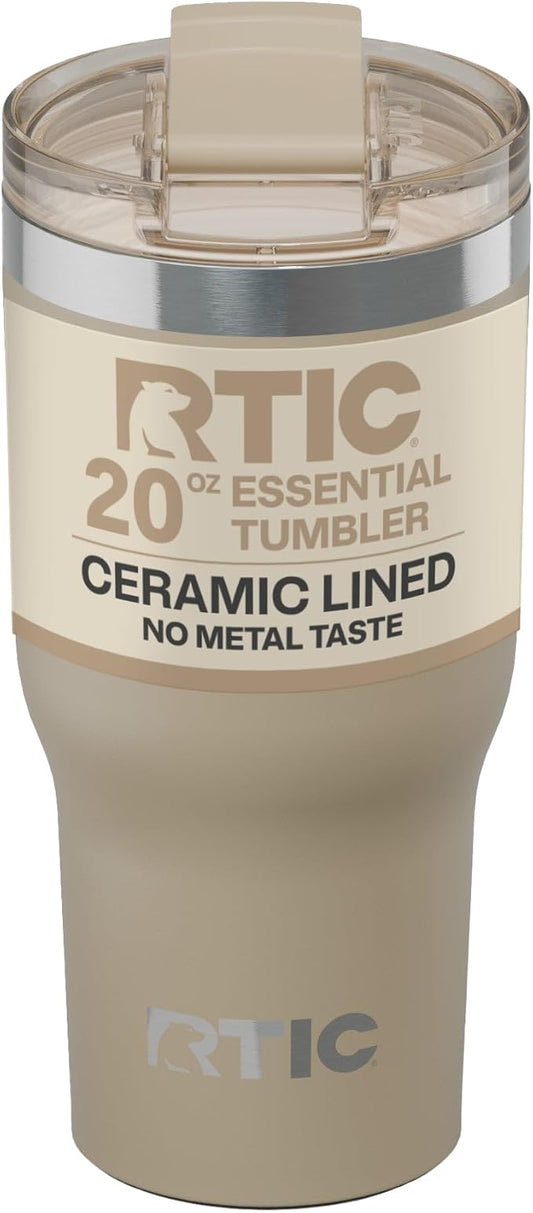 RTIC 30oz Essential Tumbler with Lid, Ceramic Lined, Insulated, Stainless Steel, Metal, Double Wall Vacuum-Insulation, Travel Cup for Iced Coffee, Tea, Hot and Cold Drink, Beach