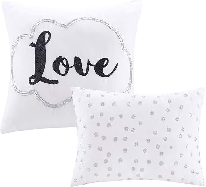 Intelligent Design Raina Twin / Twin XL Comforter Set, Soft Microfiber Comforter Set Twin, Modern Geometric Metallic Bed Set, 4 Pieces College Bedding Comforter Set with 1 Sham, 2 Toss Pillows White