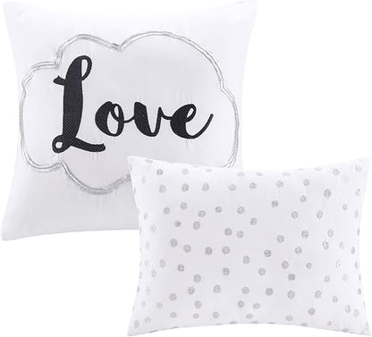 Intelligent Design Raina Twin / Twin XL Comforter Set, Soft Microfiber Comforter Set Twin, Modern Geometric Metallic Bed Set, 4 Pieces College Bedding Comforter Set with 1 Sham, 2 Toss Pillows White