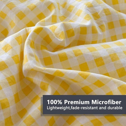 NSNLGSGC Yellow Ruffle Gingham Comforter Set Queen, Pre-Washed Ruffled Plaid Checked Comforter Bedding, 3 Pieces Vintage Farmhouse Grid Bedding Set(Yellow Gingham, Queen)