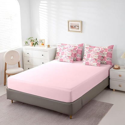 Feelyou Pink Western Decor Comforter Set with Sheets Full Size Kids West Cowboy Plaid 7 Pieces Bedding Set for Boys Girls Teens Rodeo Cowboy Grid Bed in a Bag Grunge Design Bed Set Cactus