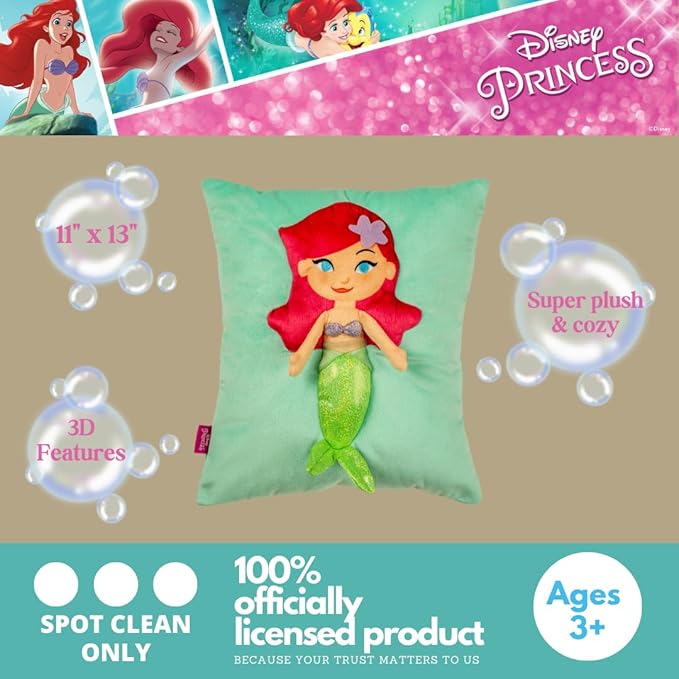 Franco Disney The Little Mermaid Ariel Kids Super Plush Cozy Snuggle (TM) Pillow (100% Officially Licensed Product) (Pack of 2)