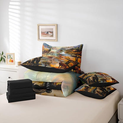 Erosebridal King Size Deer Bear Comforter Set with Sheets 7 Pieces | Rustic Cabin Lodge Bedding Set for Kids Boys Girls Mallard Duck Woodland Animal Bed in A Bag Country Rural Farmhouse Bed Sets