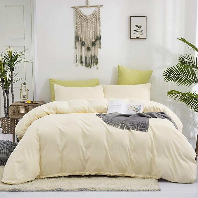 KAREVER Light Yellow Comforter Set Twin Off White Bedding Set Girls Beige Breathable Ivory Bedding Set Women Soft Off White Twin Ivory Bedding Comforter Set