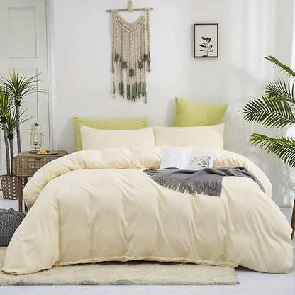 KAREVER Light Yellow Comforter Set Twin Off White Bedding Set Girls Beige Breathable Ivory Bedding Set Women Soft Off White Twin Ivory Bedding Comforter Set