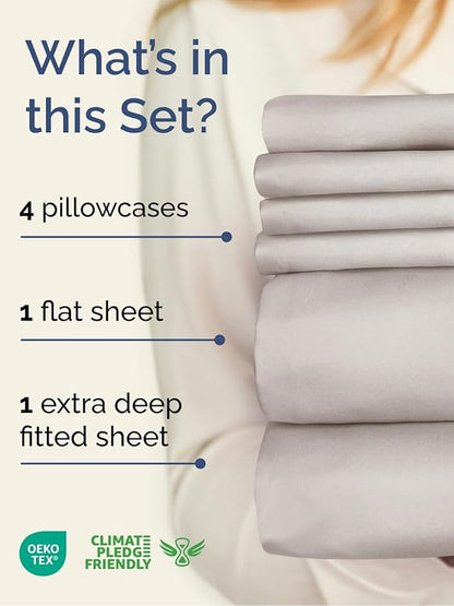 Extra Deep King Sheet Set - 6 Piece Breathable and Cooling Sheets - Hotel Luxury Bedding for Women, Men, Kids & Teens - Easy & Secure Fit - Soft, Wrinkle Free & Comfy - Extra Deep Pockets - Light Grey