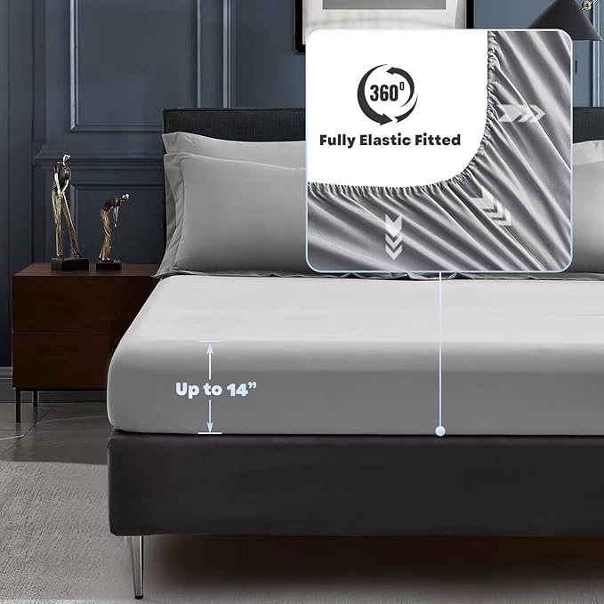 Maple&Stone King Size Comforter Set 7 Pieces Bed in a Bag - Down Alternative Bed Set with Sheets, Pillowcases & Shams, Soft Reversible Duvet Insert for King Bed, Dark Grey & Light Grey