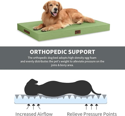 Outdoor Orthopedic Dog Bed for Extra Large Dogs, XL Waterproof Flat Pet Bed 44x32 Inch, Egg Crate Foam with Removable Washable Oxford Cooling Cover, Light Green
