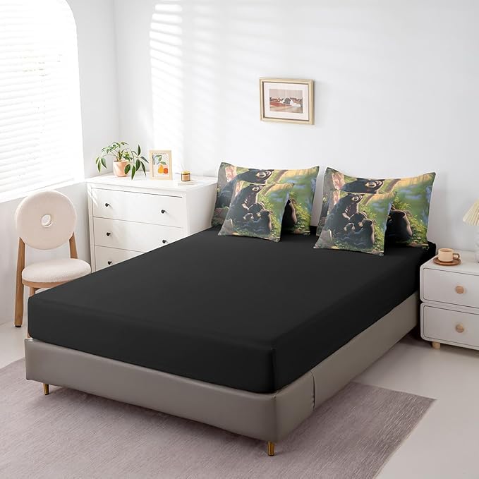 Erosebridal Black Bear Full Bedding Set, Wild Animal Bed in A Bag,Bear Decorations for Home Comforter Sets with Sheets, Vintage Rustic Decor 7 Pieces Bed Set Bedroom Decor