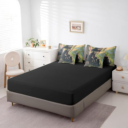 Erosebridal Black Bear King Bedding Set, Wild Animal Bed in A Bag,Bear Decorations for Home Comforter Sets with Sheets, Vintage Rustic Decor 7 Pieces Bed Set Bedroom Decor