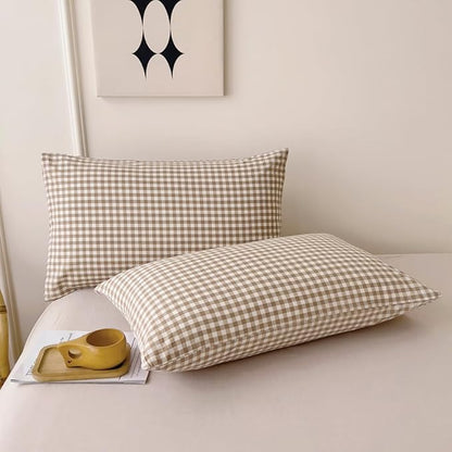Nayoroom Brown Gingham Comforter Set Queen Size Tan Plaid Checkered Comforter 3 Pieces Soft Lightweight Grid Farmhouse Dorm Bedding Set for All Seasons