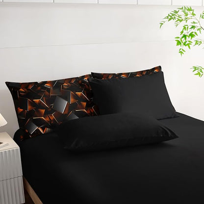 Black and Yellow Geometric Comforter Set Twin Size 7PCS,Abstract Triangular Printed Bedding Set for Adults,Geometric Mordern Art Decor All Seasons with Pillowcases,Flat, Fitted Sheet