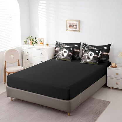 Feelyou Soccer Ball Comforter Set Full Size 7 Pcs Football Comforter Bed in a Bag Black White Sports Bedding Set for Boys Girls Teens Soccer Lover Bed Set with Sheets, Pillowcases, Pillow Covers