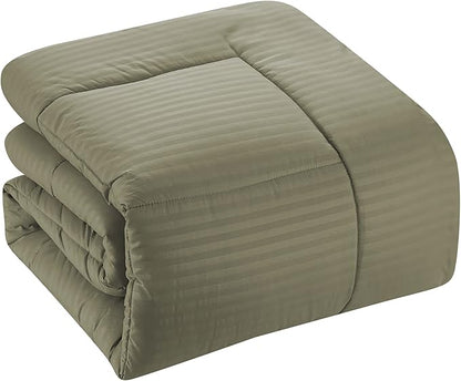 Sweet Home Collection 8 Piece Comforter Set Bag with Dobby Stripe Design, Bed Fitted, 1 Flat Sheet, 2 Pillowcases, 2 Shams, King Sage, Case Pack (Pack of 3)