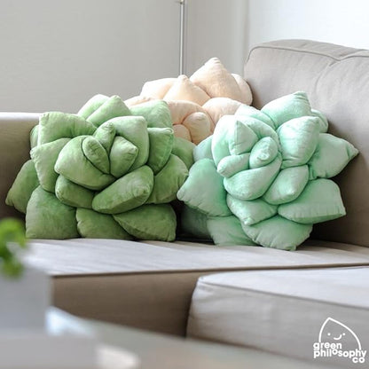 Green Philosophy Co. Succulent® Pillow 16" – Soft 3D Decorative Flower Throw Pillow, Unique Sage Green Plush Flower Cushion, Perfect for Couch, Sofa, Bedroom Decor, Gift for Plant Lovers