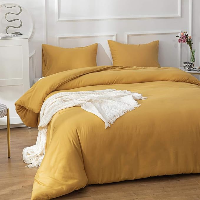 Houseri Mustard Yellow Comforter Set King Dark Yellow Comforter Bedding Sets for Women Girls Mustard Comforter Ginger Quilt King Size Blanket Boys Men Deep Yellow Bedding Comforters Sets King
