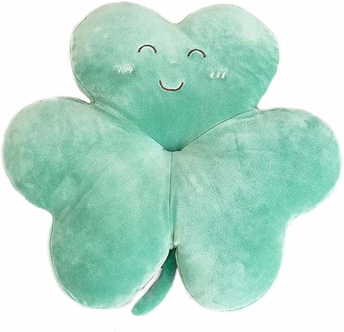 Cyprinus Carpio Smile Face Trifolium Plush Throw Pillow Green Shamrock Cushion Decor Room Greenfor St Patricks Day Celebrations Decr /15Inch