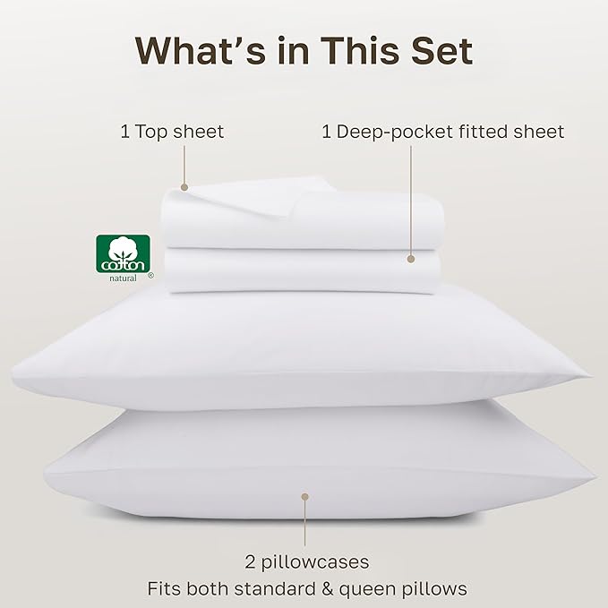 California Design Den White Queen Sheet Set Deep Pocket - 1000 Thread Count Sateen, Thick and Natural 100% Cotton Bedsheets, Durable Bedding Set - White