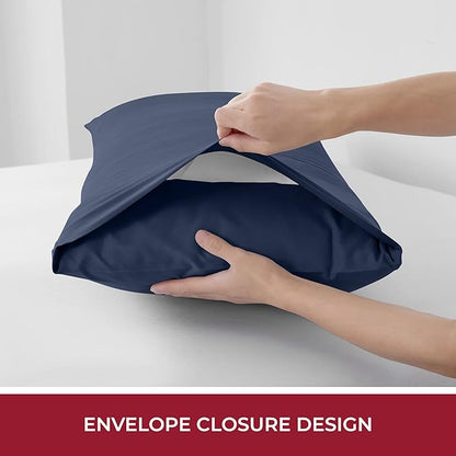 Mellanni Pillow Case - 1 PC Iconic Collection Pillowcases - Hotel Luxury, Extra Soft, Cooling Pillow Cover - Envelope Closure - Wrinkle, Fade, Stain Resistant (Body 20" x 54", Navy Blue)