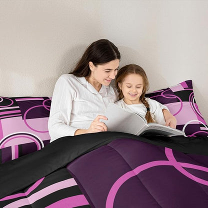Vintage Swirls Bedding Sets Twin Purple Black Grey Duvet Set Retro Graphic Patchwork Quilted Comforter Soft Microfiber Down Comforter, 2Pcs