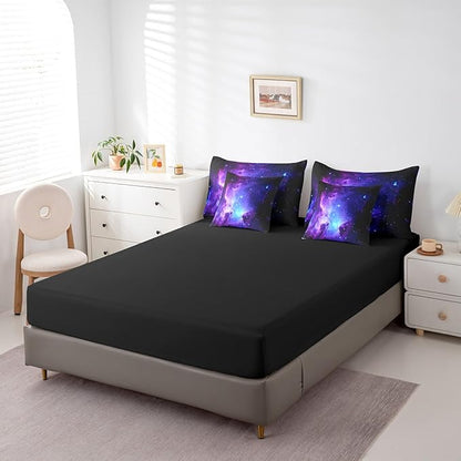 Feelyou Galaxy Comforter Set King Size 7 Pcs Girls Universe Outer Space Comforter Bed in a Bag Kids Purple Blue Starry Sky Bedding Set for Boys Bed Set with Sheets, Pillowcases, Pillow Covers