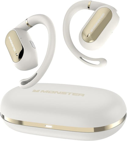 Monster Open Ear AC322 Wireless Earbuds, Bluetooth 5.4, 36H Playtime, IPX5 Waterproof, Open-Ear Design with Adjustable Ear Hooks, Secure Fit for Running & Workout, Clear Calls White