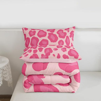 Erosebridal Pink Leopard Twin Comforter Set for Kids Boys Girls,African Cheetah Print Bedding Set,Farmhouse Rustic Duvet Insert,Wild Animal Skin Bed Set for All Season