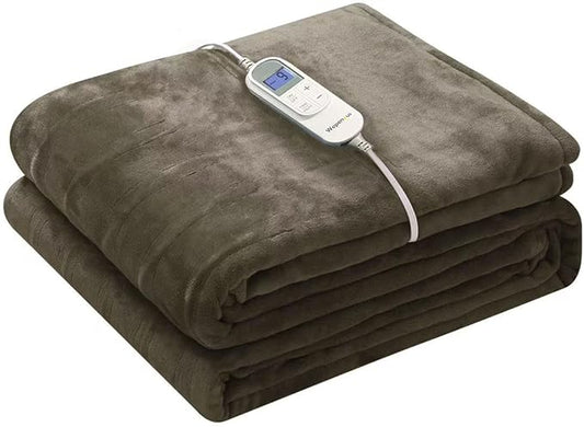 Wapaneus Heated Blanket Electric Full Size 72"x84" with 10 Heating Levels 12 Timer Settings and 8 Hours Auto-Shut Off,Flannel Fast-Heating Electric Blanket,ETL Listed Machine Washable,Dark Brown
