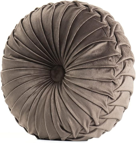S_SSOY Round Throw Pillow for Couch Decorative 13"X13" Pumpkin Round Velvet Cushion for Sofa Bed Chair Floor Car Decorative (Brown)