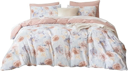 King Comforter Set Floral Soft Cute Floral Bedding Comforter Sets Garden Style Flower Print Botanical Flowers Comforter Set King for All Seasons 1 Comforter and 1 Pillowcases