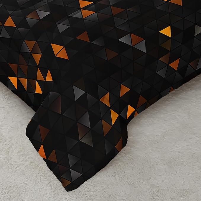 Geometric Yellow Black Comforter Set,Triangle Honeycomb 3 PCS Bedding Set King Size for Teen Adult,Modern Quilt Set Geometry Decor,Microfiber Lightweight 1 Comforter 2 Pillowcases
