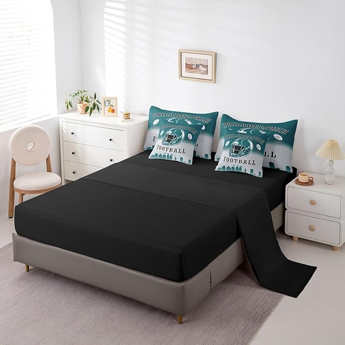 Erosebridal Football Comforter Set with Sheets American Soccer City Full 7 Piece Bedding Set for Kids Teen Adults,Rugby Sports Green Grey Bed in A Bag Sports Competitive Games Bed Set