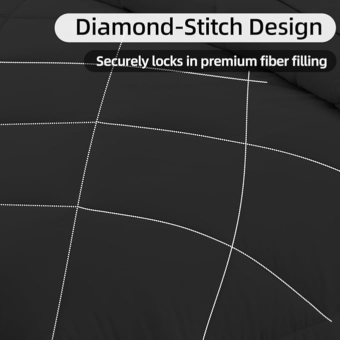 FUANNA 7 Pieces Queen Comforter Set, All Season Bed in a Bag Queen Size, Luxury Soft Bedding Sets with Comforter, Flat Sheet, Fitted Sheet, Pillowcases & Pillow Shams, Black