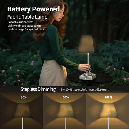 Rechargeable LED Table Lamps with Stepless Touch Control,Sliver Cordless Lamp for Living Room&Bedside&Patio&Shower,Small Desk Lamp(6000mAH Battery),2 Pack for Home Decor,Best Gifts for Family