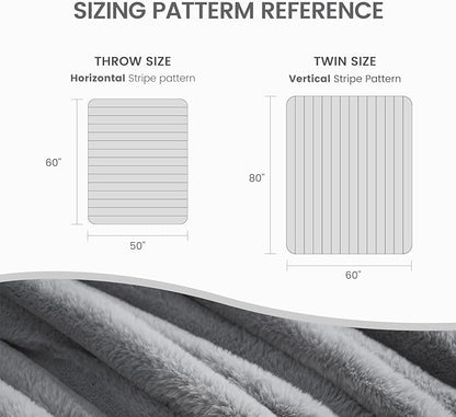 Cozy Bliss Faux Fur Throw Blanket for Couch, Cozy Warm Plush Striped Blanket for Sofa Bedroom Living Room, 108 * 90 Inches Gray