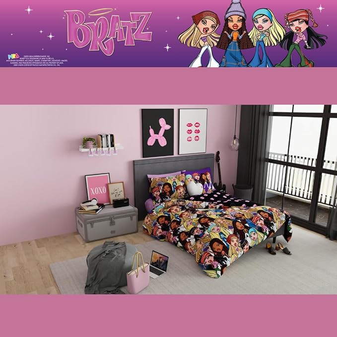 Bratz Fashion Bedding 7 Piece Super Soft Reversible Comforter and Sheet Set with Sham, Full, (100% Official Licensed Product) by Franco