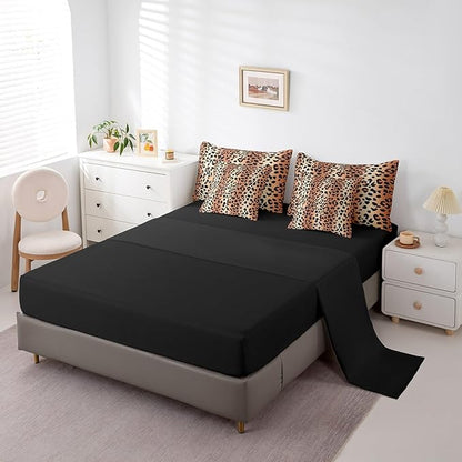 Castle Fairy Leopard Print Comforter Sets Full 7 Pcs,African Wildlife Animal Bedding Set,Wild Animal Skin Duvet Set with Comforter,Flat Sheet,Fitted Sheet,Pillowcases and Pillow Covers,Reversible