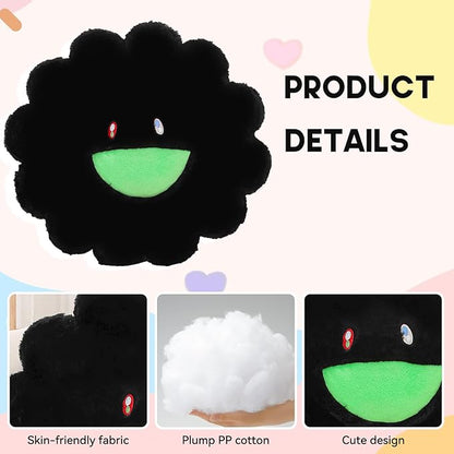 Flower Pillow,Flower Shaped Throw Pillow,Cute Smiley Face Floor Cushions,Colorful Sunflower Plush Pillows,Cute Plushie Room Decor,Valentines Day Decorative Pillows for Bedroom,Sofa,Dorm (Black,23.6In)