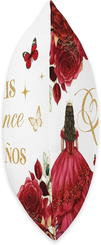 Red Roses Floral Quinceanera Mis XV Anos 15th Birthday Girl Throw Pillow